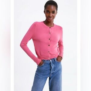 Zara long-sleeve knit cardigan pink gold buttons Size Large